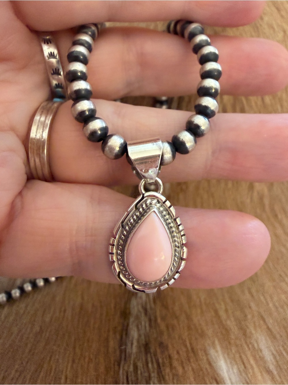 ❤️ Navajo Signed J Frank Queen Pink Conch Native American Sterling Pendant 1”L